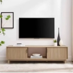 US 58 in. Coastal Oak Wood Mid-Century Modern TV Stand with 2 Reeded Doors Fits TVs up to 65 in. modern tv stand living room