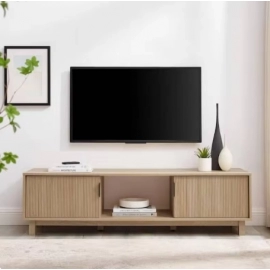 US 58 in. Coastal Oak Wood Mid-Century Modern TV Stand with 2 Reeded Doors Fits TVs up to 65 in. modern tv stand living room